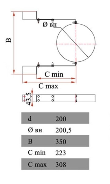 Размеры элемента крепления Дымок